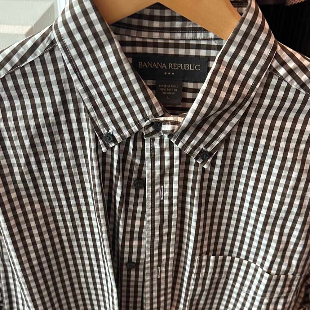 Banana Republic Men's Brown and White checkered Shirt L - Picture 6 of 6